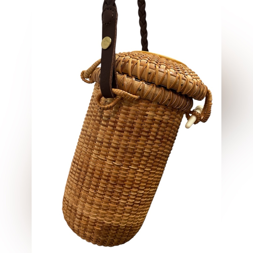 Woven Cylindrical Crossbody Bag in Tan - Picture 3 of 8